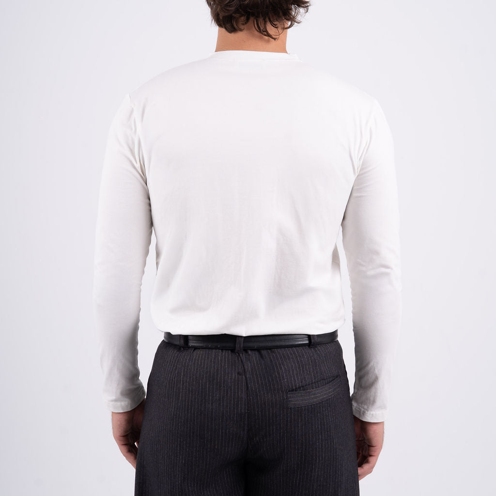 Men White Basic Long Sleeve Tee