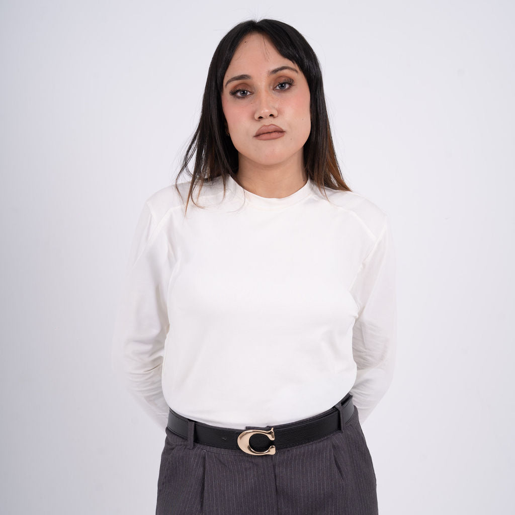 Women White Basic Long Sleeve Tee