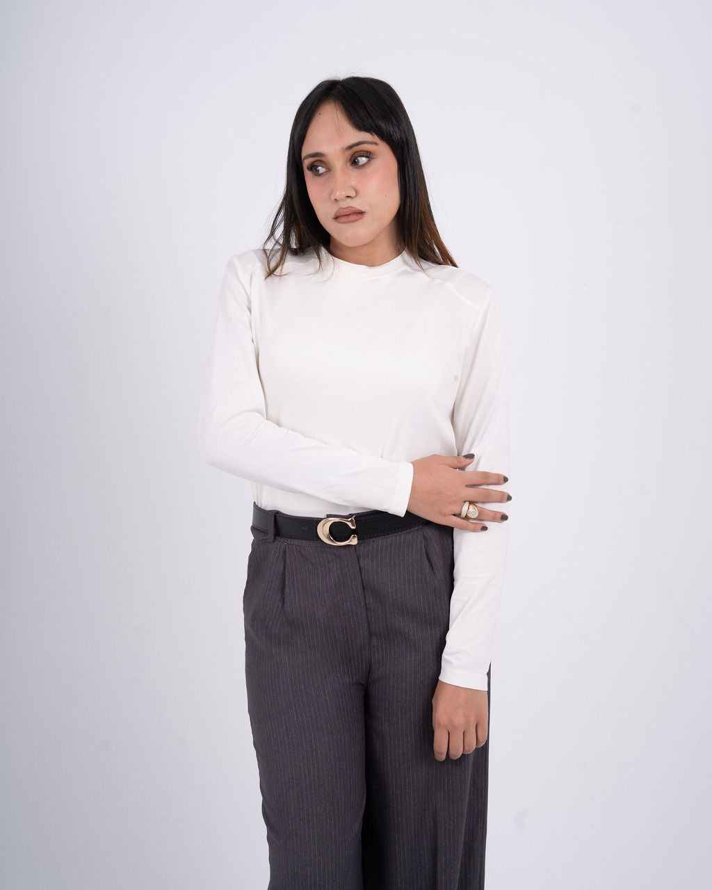 Women White Basic Long Sleeve Tee