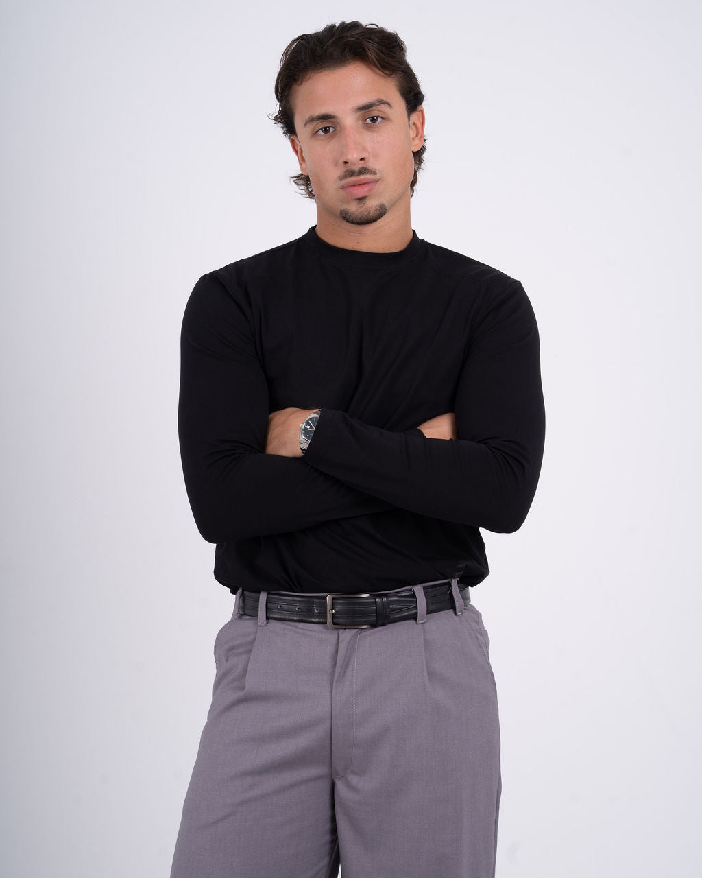 Men Black Basic Long Sleeve Tee