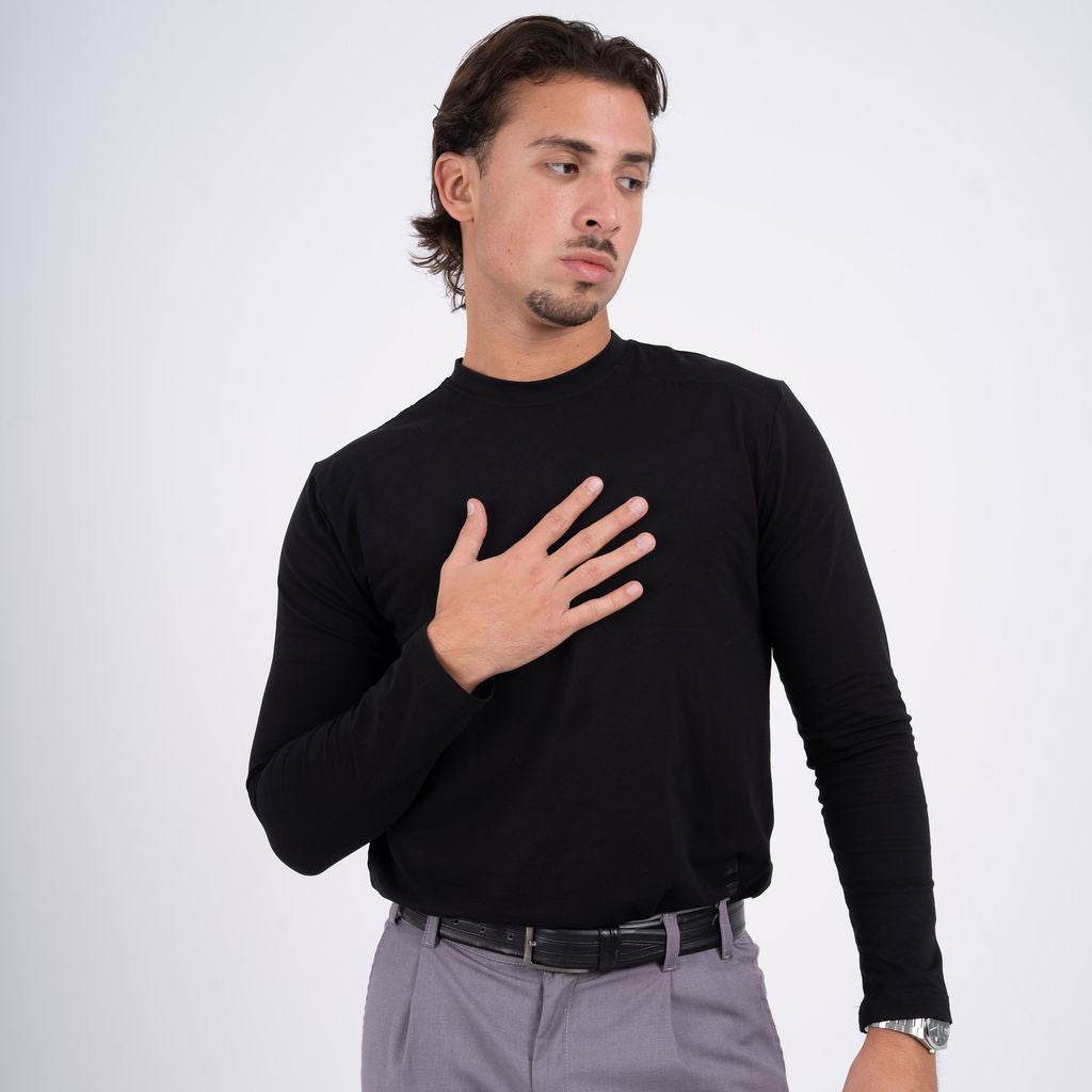 Men Black Basic Long Sleeve Tee