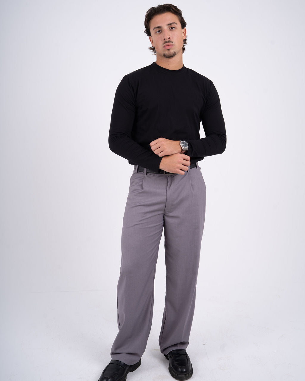 Men Black Basic Long Sleeve Tee