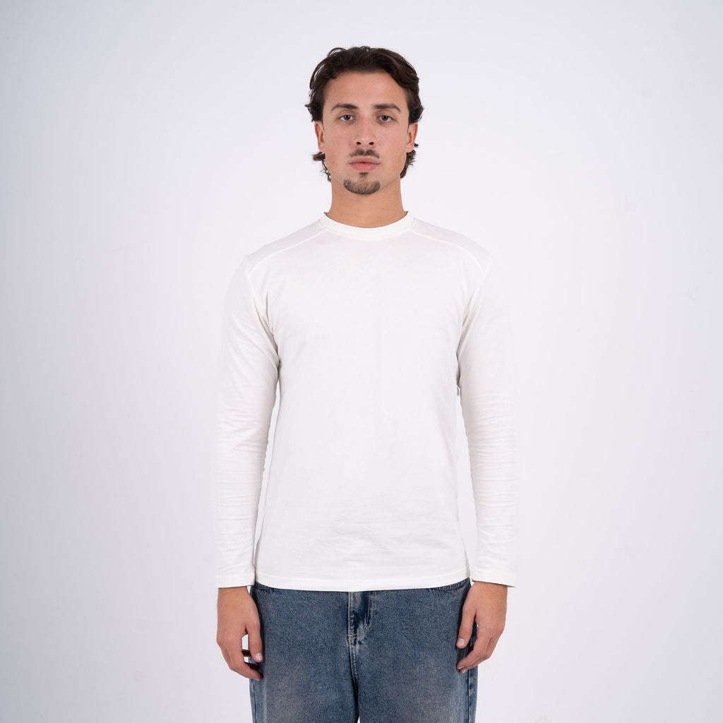 Men White Basic Long Sleeve Tee