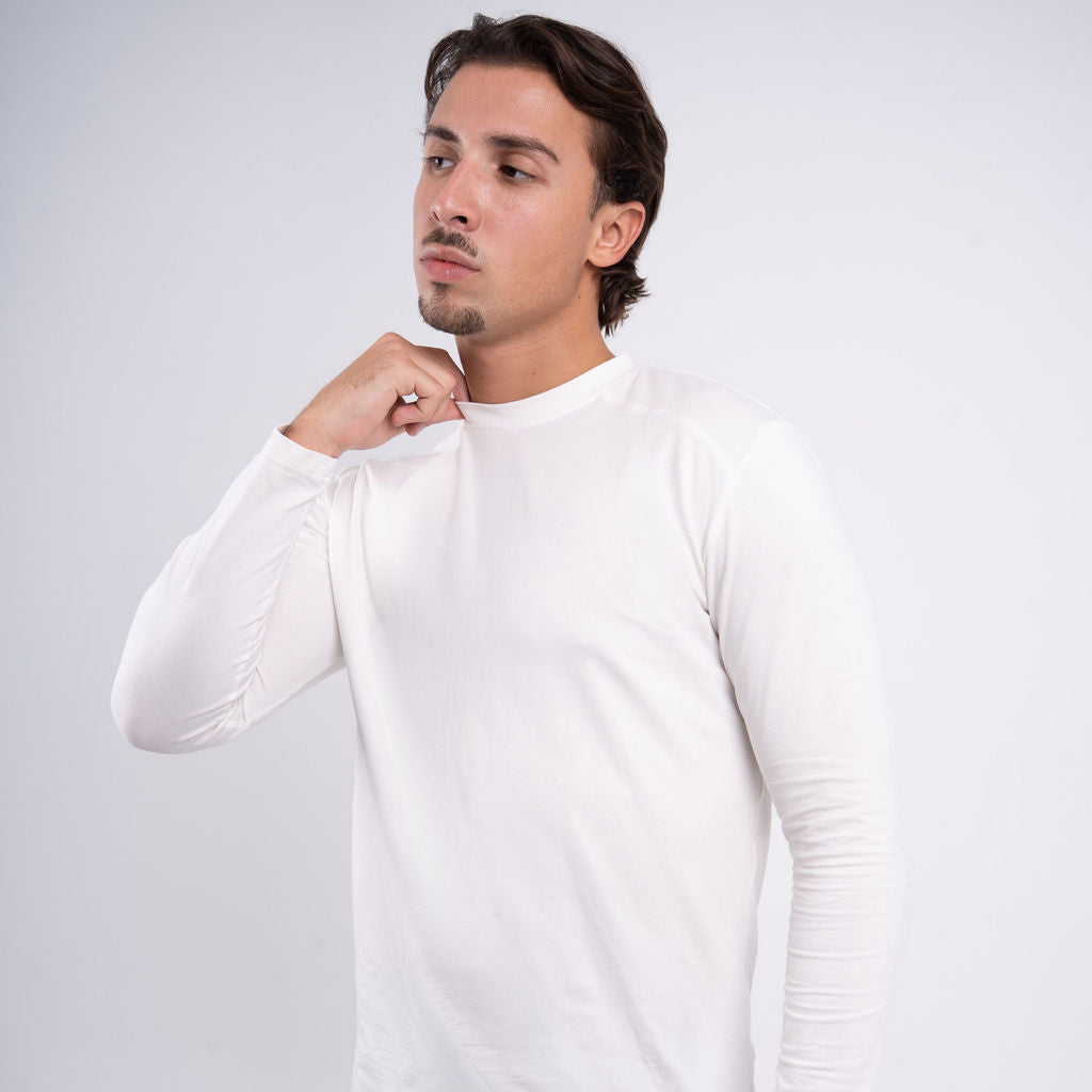 Men White Basic Long Sleeve Tee